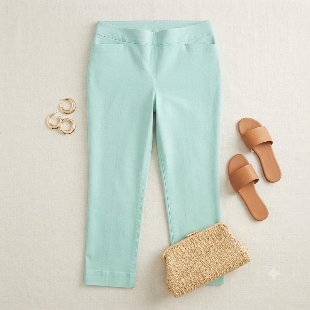 Chico's Brigitte Ankle Pants Womens 3.5R 18 Teal So Slimming Slim Aqua Trousers